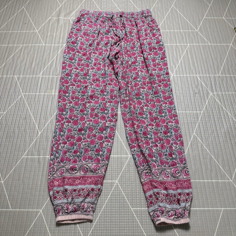 Natural Life Allison Pants Pink Puff Floral M Boho Rayon Comfy Lightweight